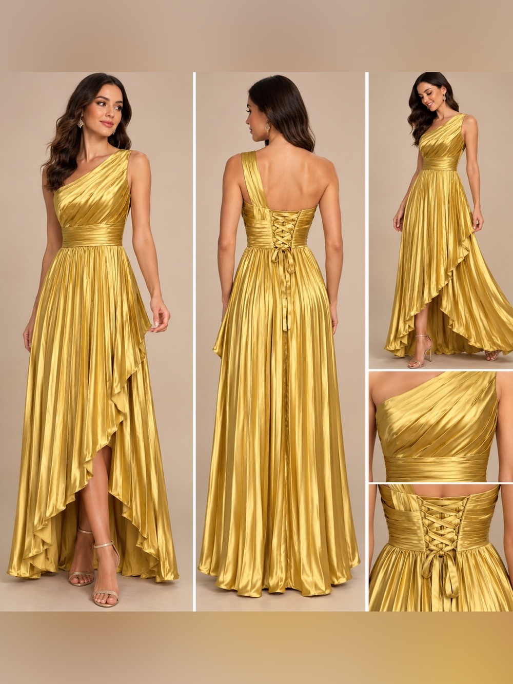 Gold Satin One Shoulder Corset High Low Formal Gown Dress Size 0 NWT